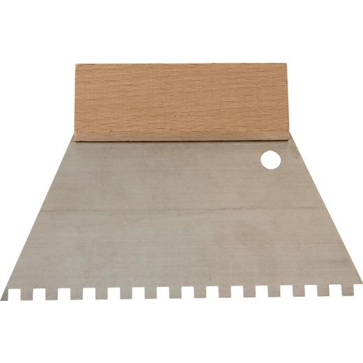 Kleberspachtel L.128mm B.180mm Zahn 6x6mm rostfr.VA Buchenholzgriff HAROMAC | 10 Stück