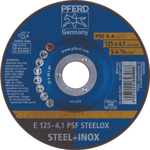 Schruppscheibe D125xS4,1mm gekr. PSF STEELOX Bohr.22,23mm PFERD | 10 Stück