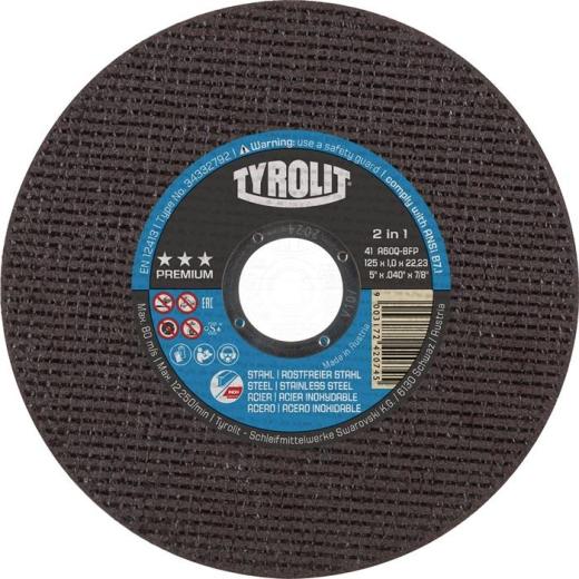Trennscheibe PREMIUM D125x1,6mm ger.2in1 Bohr.22,23mm TYROLIT | 25 Stück