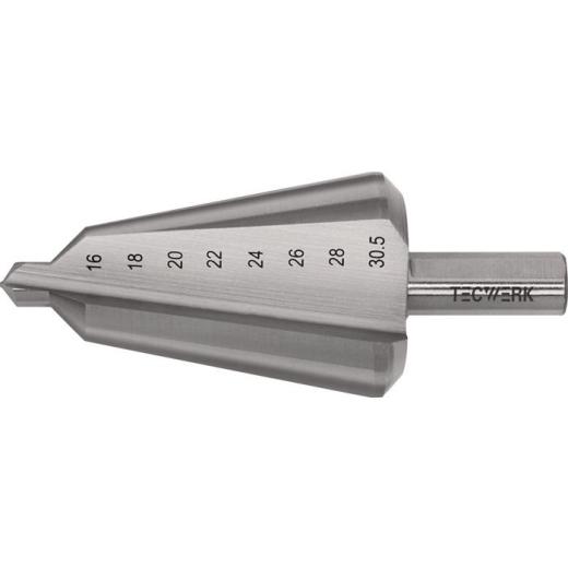 Blechschälbohrer Bohrber.16-30,5mm HSS Gesamt-L.76mm Z.2 TECWERK