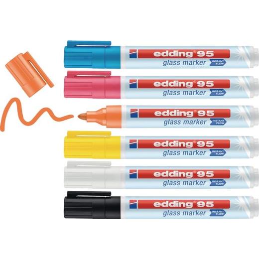 Glasmarker 95 schwarz/weiß/gelb/orange/pink/hellblau Strich-B.1,5-3mm Rundspitze