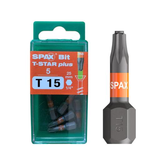 SPAX-Torx Bit mit Zapfen T15, Länge: 25 mm | 5 Stück