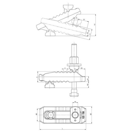 Spannpratze Nr.6312VT Krokodil f.T-Nut 16mm Spann-H.0-80mm M16x16x200mm AMF