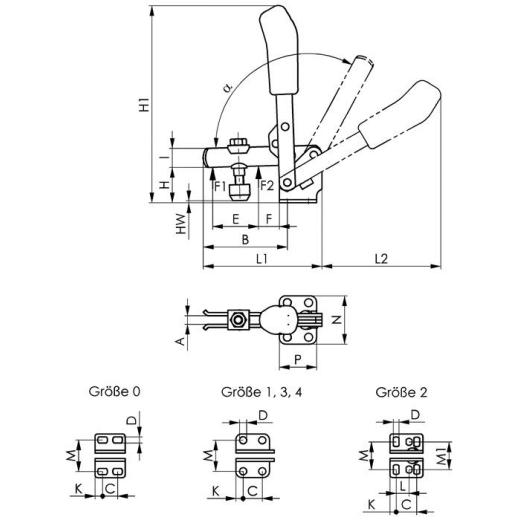 Senkrechtspanner Nr.6800NI Gr.0 waagrechter Fuß AMF