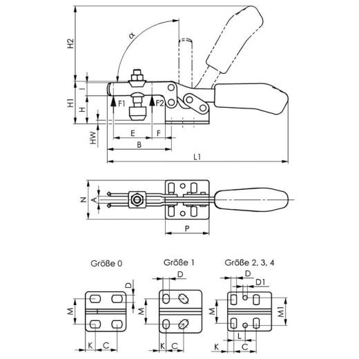 Waagrechtspanner Nr.6830NI Gr.2 waagrechter Fuß AMF