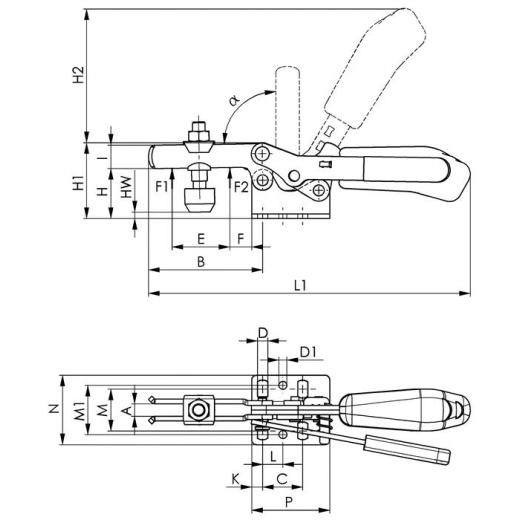 Waagrechtspanner Nr.6830S Gr.4 waagrechter Fuß Sicherheitsverriegelung AMF