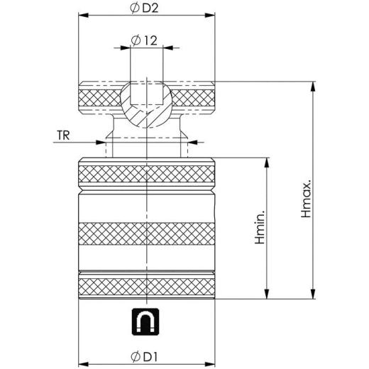 Schraubbock Nr.6400M Gr.110 m.flacher Auflage u.Magnetfuß H.80-110mm AMF