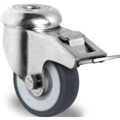 Lenkrolle m.Festst.D.100mm Trgf.100kg m.Rückenloch 11mm Gleitlager Gum.TECWERK