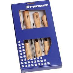 Schraubendrehersatz 7-tlg.Schlitz/PH/Aufreiber Holzgr.Rundklinge m.6-Kt-Ansatz