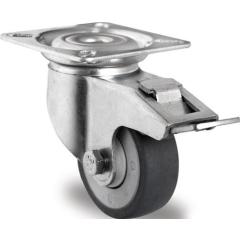 Lenkrolle m.Festst.D.100mm Trgf.100kg m.Platte Kugell.Gum.grau TECWERK