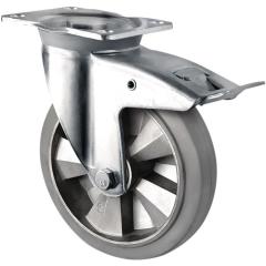 Schwerlastlenkrolle D.160mm Trgf.400kg Festst.Elastikgummi Bau-H.202mm TECWERK