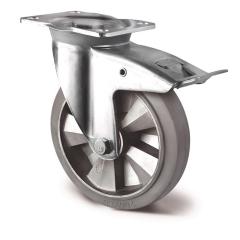 Schwerlastlenkrolle D.200mm Trgf.500kg Festst.Elastikgummi Bau-H.255mm TECWERK