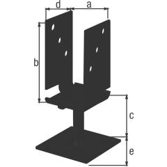 U-Pfostenträger 71x110x70x70xmm verzinkt,schwarz ku.-besch.z.Schr.GAH | 4 Stück