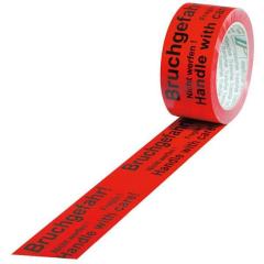 Kennzeichnungsband Breite 50mm L.66m S.52µ PVC rot Aufdruck Bruchgefahr TRANSPAK | 12 Stück