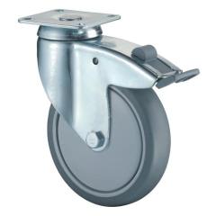 Lenkrolle m.Festst.D.100mm Trgf.80kg m.Platte Kugell.Gum.grau BS ROLLEN
