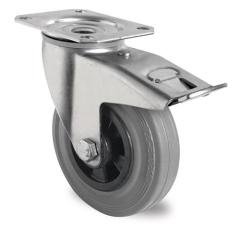 Lenkrolle m.Festst.D.200mm Trgf.205kg m.Platte Rollenlager VG grau PROMAT