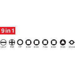 Schaltschrankschlüssel Mini 9 Funktionen m.Bitadapter SCHUEBO