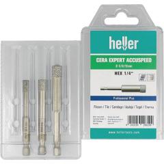 Feinsteinzeugbohrer Cera Expert Accuspeed 3-tlg. - Ø 6,8,10 mm Schaft 6-kant HELLER