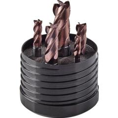 Schaftfräserset DIN 6527L Ø 6/8/10/12/16 mm Z.4 VHM TiAlN 5tlg.Ku.-Box TECWERK