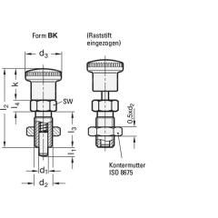 Rastbolzen GN 817 d1 6mm d2 M12 x 1,5mm l1 6mm Stahl,o.Rastsperre,m.Kontermutter | 10 Stück