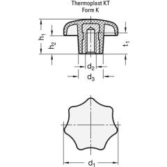 Sterngriff DIN 6336 m.Gewindebuchse Ku.d1 63mm d2 M 12mm | 10 Stück