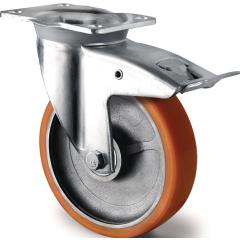 Schwerlastlenkrolle D.125mm Trgf.700kg Totalfesteller Guß-PU