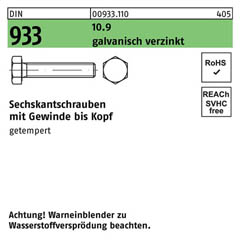 Sechskantschrauben DIN 933 (ISO 4017) | Stahl 10.9 galvanisch verzinkt - M 8 x 16 | - 200 Stück