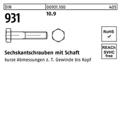 DIN 931, Sechskantschrauben mit Schaft M 12 x 280, Stahl 10.9 - 25 Stück