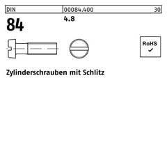 DIN 84, Zylinderschrauben mit Schlitz M 2 x 3, Stahl 4.8 - 2000 Stück