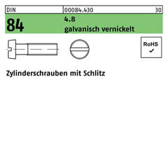 DIN 84, Zylinderschrauben mit Schlitz M 5 x 10, Stahl 4.8 galvanisch vernickelt - 2000 Stück