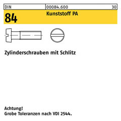 DIN 84, Zylinderschrauben mit Schlitz M 4 x 16, Kunststoff PA - 200 Stück