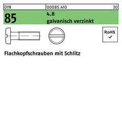 DIN 85, Flachkopfschrauben mit Schlitz M 3 x 4, Stahl 4.8 galvanisch verzinkt - 2000 Stück