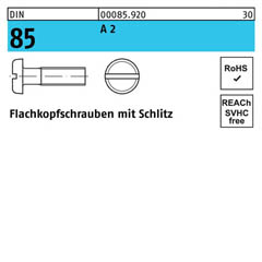 DIN 85, Flachkopfschrauben mit Schlitz M 3 x 12, Edelstahl A 2 - 1000 Stück
