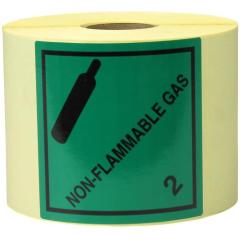 Etiketten Maße 100x100mm Papier grün Aufdruck Non Flammable Gas TRANSPAK