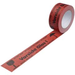 Warnklebeband Breite 50mm Länge 50m Stärke 135µ rot Vorsicht Glas TRANSPAK | 36 Stück