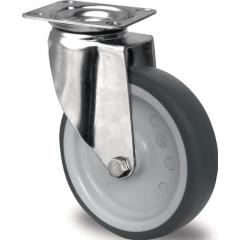 Lenkrolle D.100mm Trgf.100kg m.Platte Platten-B.67mm Gleitlager VA TPE PROMAT