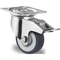 Lenkrolle m.Festst.D.75mm Trgf.75kg m.Platte Gleitlager Gum.grau TECWERK