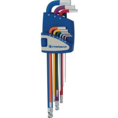 Winkelschraubendrehersatz 9-tlg.Ku.-Halter SW 1,5-10mm lang farbcod.,Kugelk.TW