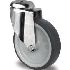 Lenkrolle D.100mm Trgf.100kg Rückenloch PP Gleitlager VA TPE grau TECWERK