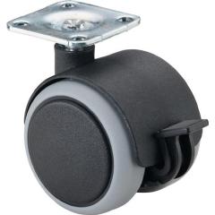 Kunststoffdoppelrolle m.Festst.D.40mm Trgf.30kg m.Platte weiche Lauffläche