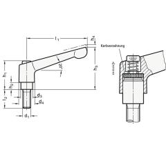 Verstellbarer Klemmhebel GN 300 d1 M 12mm l1 92mm IG GANTER