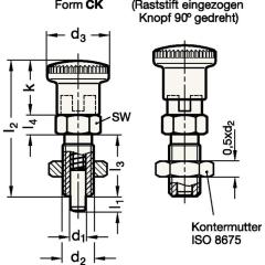 Rastbolzen GN 817 d1 8mm d2 M16 x 1,5mm l1 12mm Stahl,o.Rastsperre,m.Kontermut. | 10 Stück