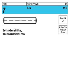 DIN 7, Zylinderstifte 1 x 4, Toleranzfeld m6, Edelstahl A4 - 500 Stück