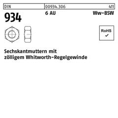 DIN 934, Sechskantmuttern mit zölligem Whitworth-Regelgewinde, Stahl 6 AU, WW 1/4 - 100 Stück