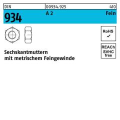 DIN 934, Sechskantmuttern mit metrischem Feingewinde, Edelstahl A 2 - 70, M 6 x 0,75 - 100 Stück