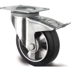 Schwerlastlenkrolle D.160mm Trgf.400kg Festst.Elastikgummi Bau-H.195mm TECWERK