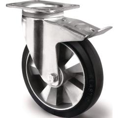 Schwerlastlenkrolle D.125mm Trgf.300kg Festst.Elastikgummi Bau-H.164mm TECWERK